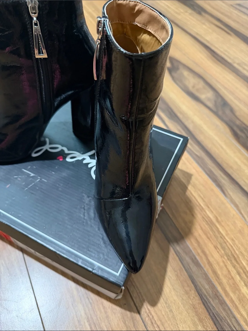 Patent Pointed-Toe Black Ankle Boots - Women's